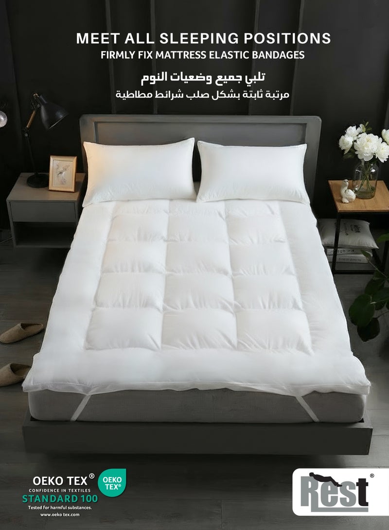 ريست REST Mattress Topper 90x200+7cm Thick 800GSM Filling and Plush Brushed Fabric with 4-Side Elastic Bands for Secure Fit White Extra Thick Bed Topper Fluffy Super Soft Topper - Image 3